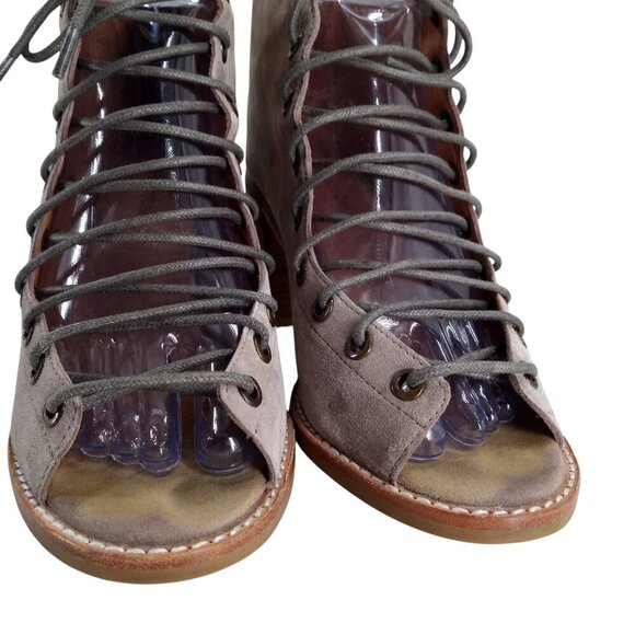 Jeffrey Campbell Cors Lace Up Open Toe Boots Booties Size 7.5 Suede Beige - Picture 2 of 15